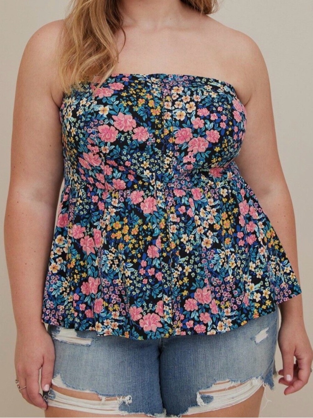 Torrid Floral Stretch Challis Lace-Up Back Corset Top sz plus 3
